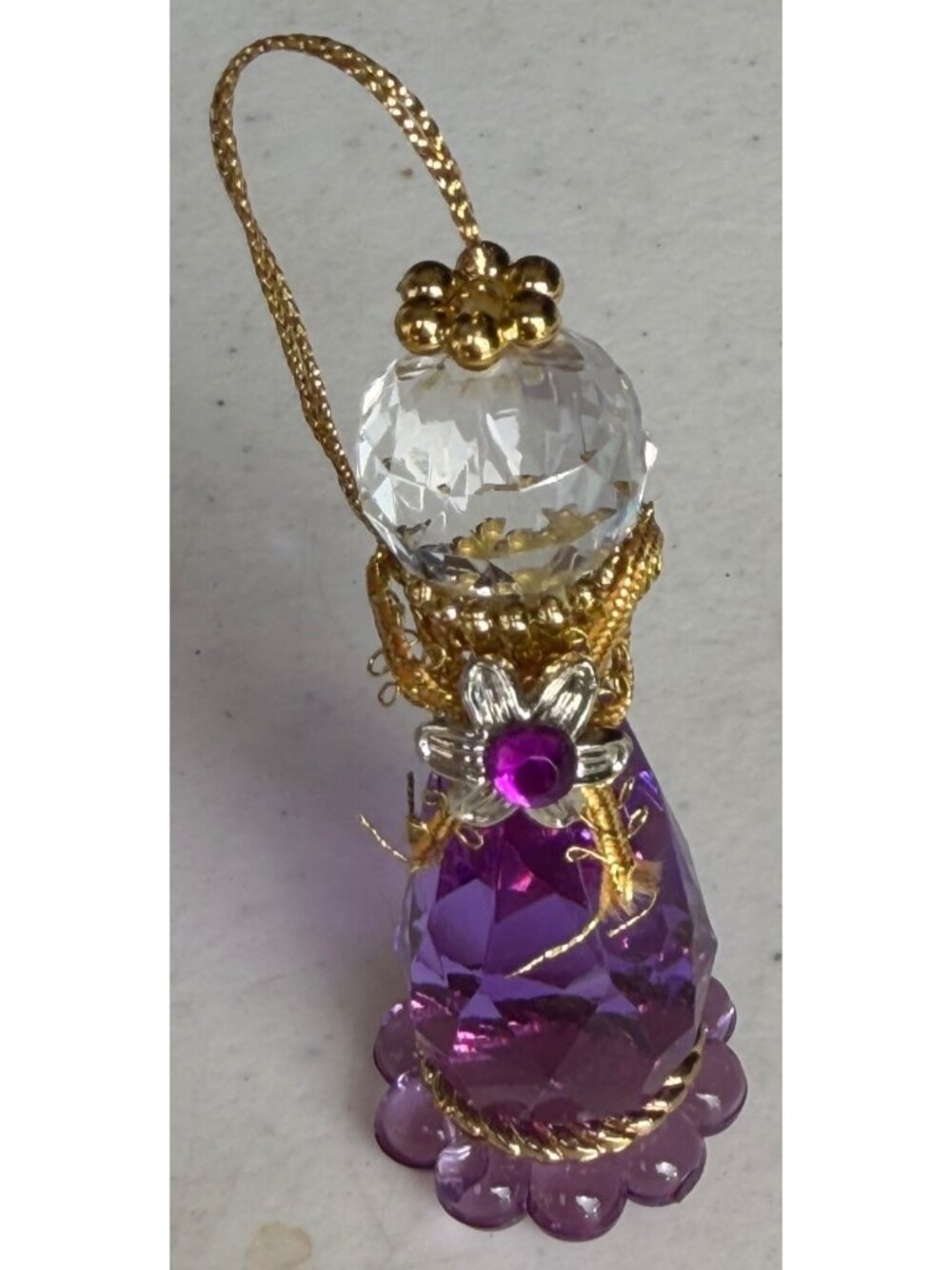 VINTAGE Roman, Inc. Crystal Angel Purple Gold Clear Ornament 3" Tall